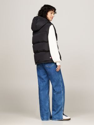 black down hooded alaska puffer vest for women tommy jeans