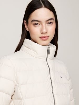 manteau matelassé à capuche fausse fourrure beige pour femmes tommy jeans