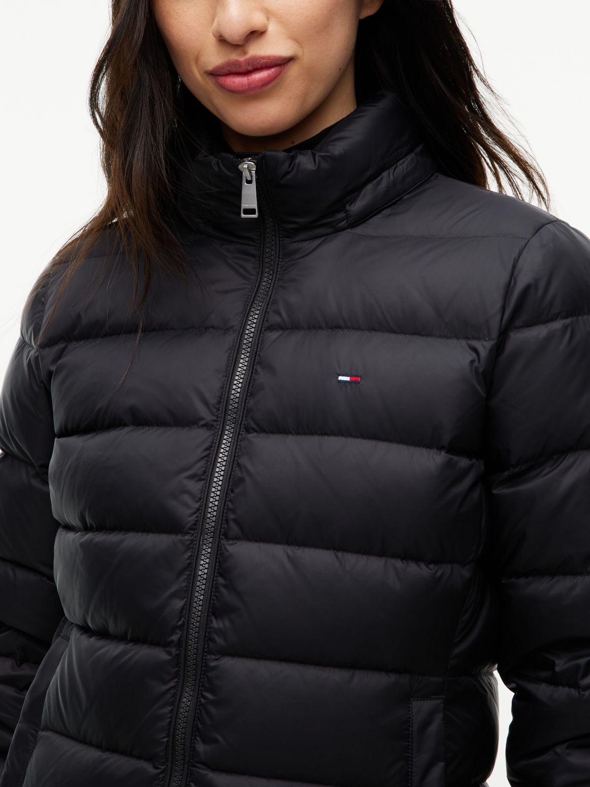Slim Shiny Down Hooded Coat — Black
