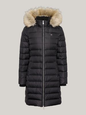 black faux fur trim hooded down coat for women tommy jeans