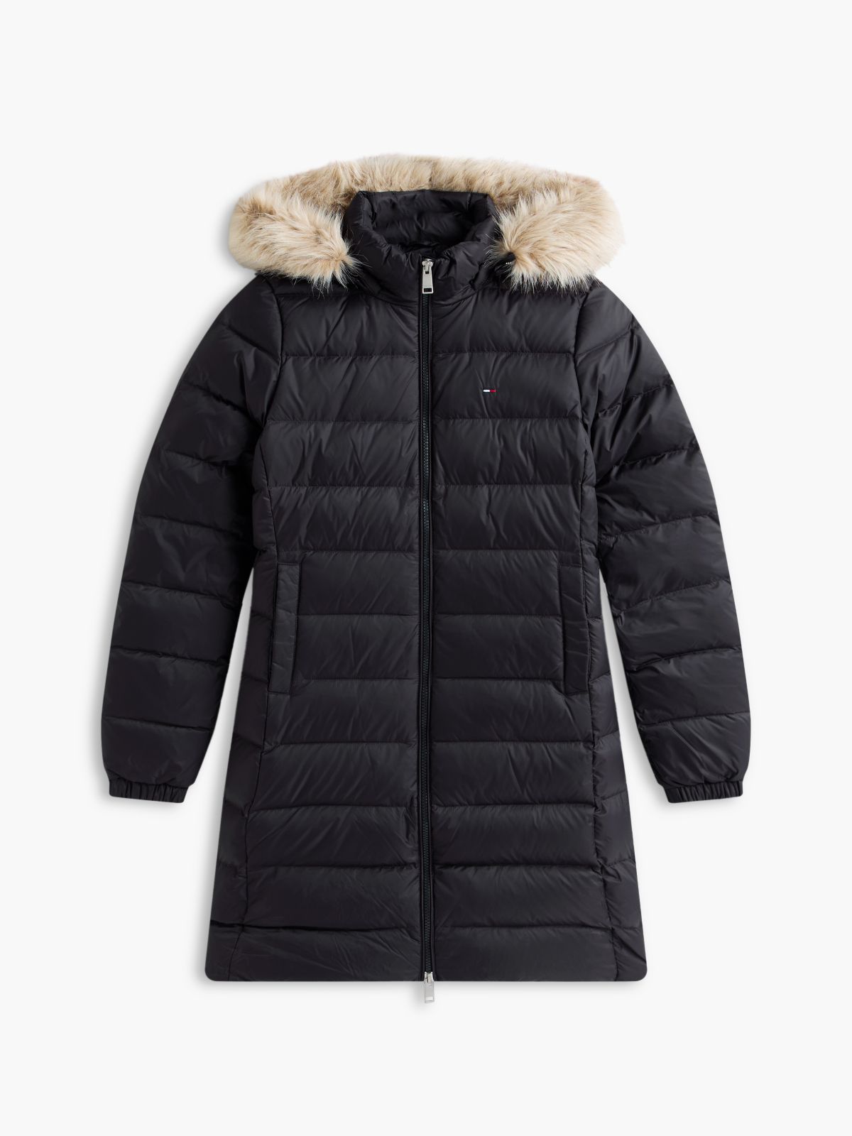 Slim Shiny Down Hooded Coat — Black