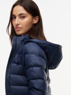 Slim Shiny Down Hooded Coat — Blue 4
