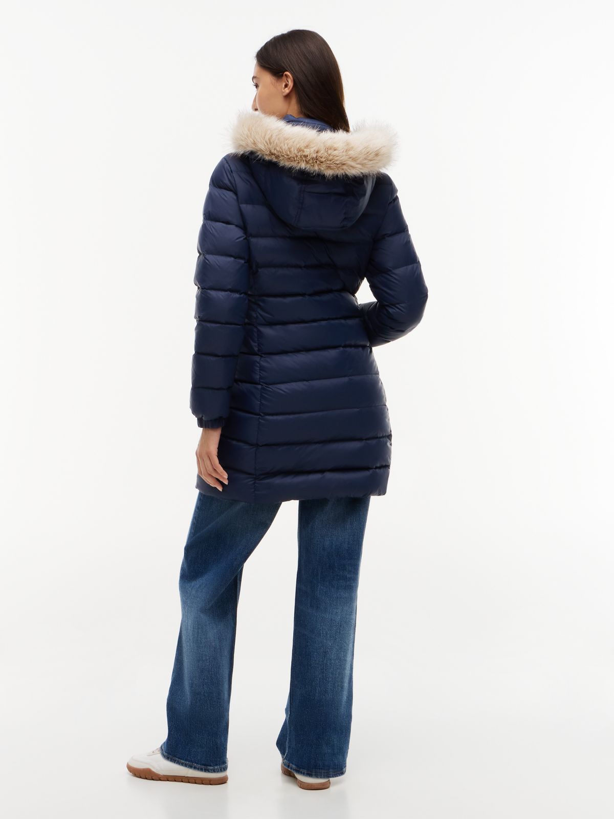 Slim Shiny Down Hooded Coat — Blue