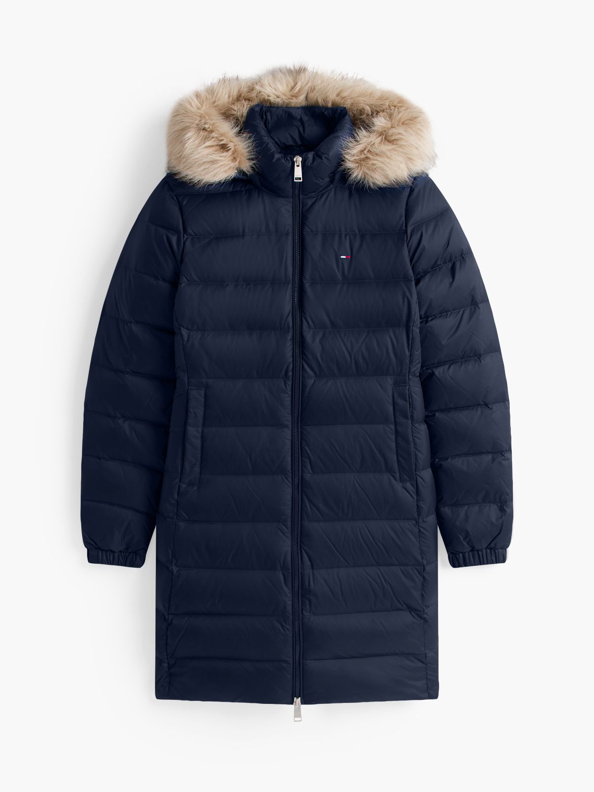 Slim Shiny Down Hooded Coat — Blue