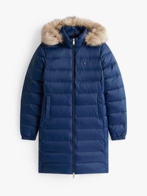 blau wasserabweisender puffer-mantel mit daunen für damen - tommy jeans