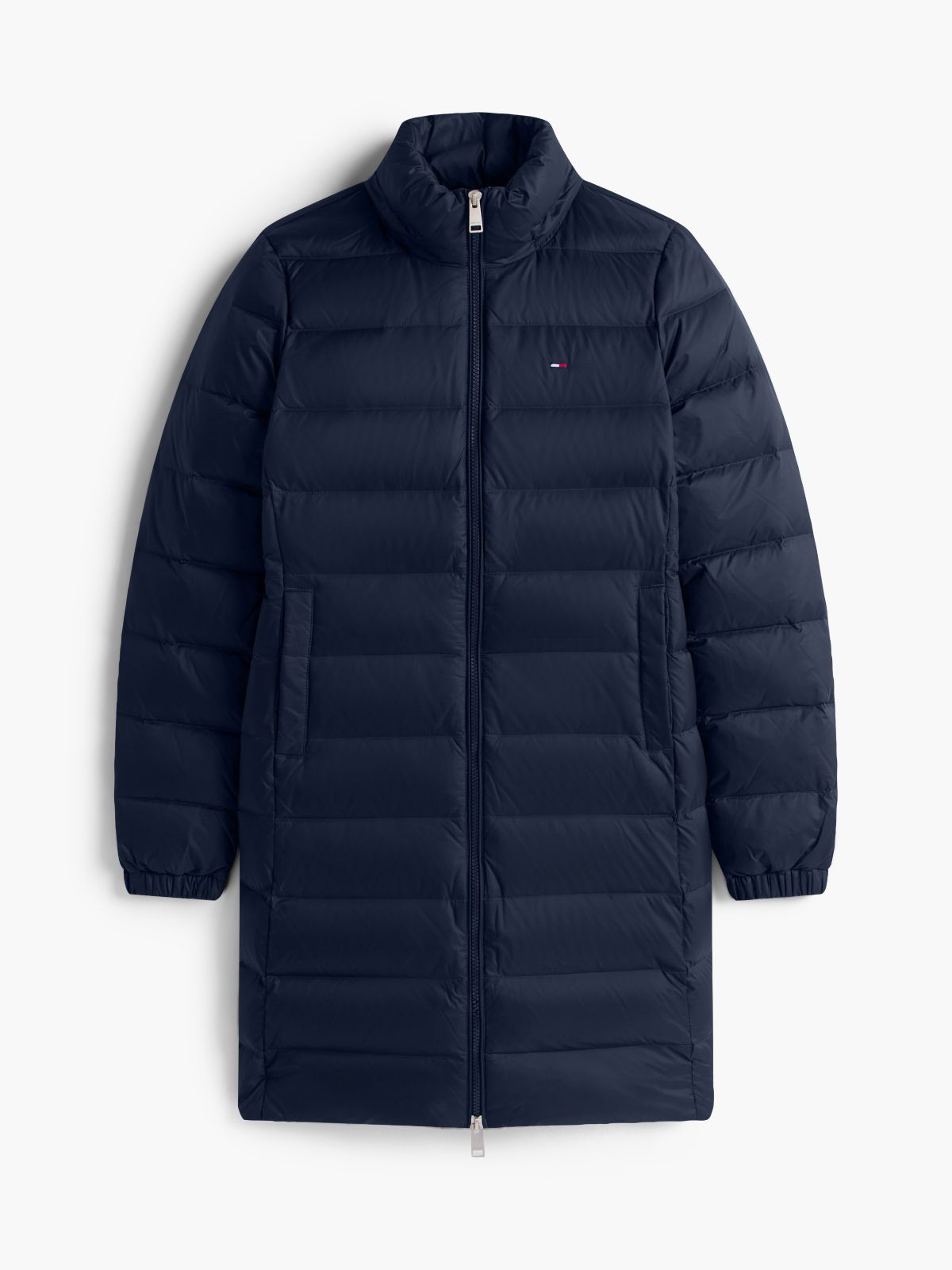 Slim Shiny Down Hooded Coat — Blue