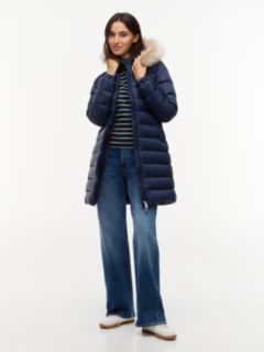 Slim Shiny Down Hooded Coat — Blue 1