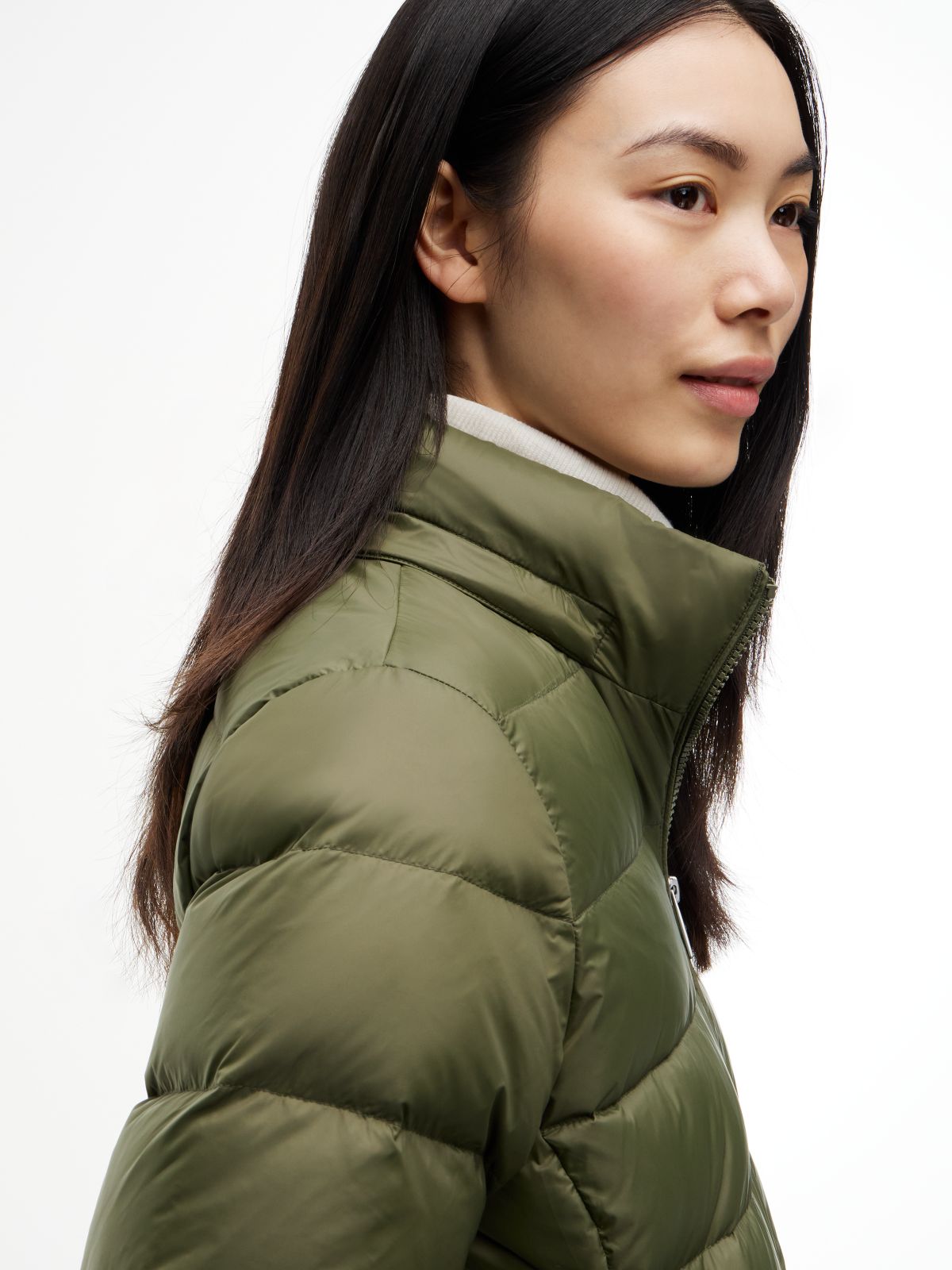 Slim Shiny Down Hooded Coat — Green