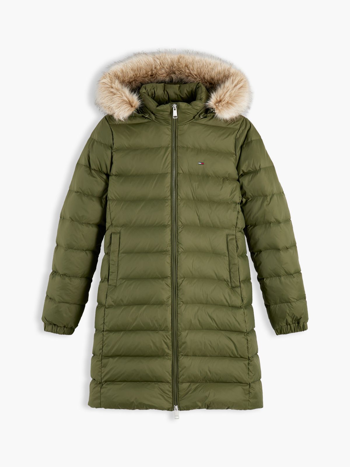 Slim Shiny Down Hooded Coat — Green