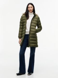 Slim Shiny Down Hooded Coat — Green 1