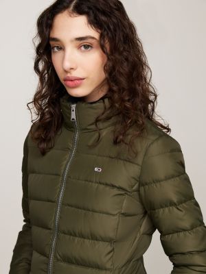 green faux fur trim hooded down coat for women tommy jeans