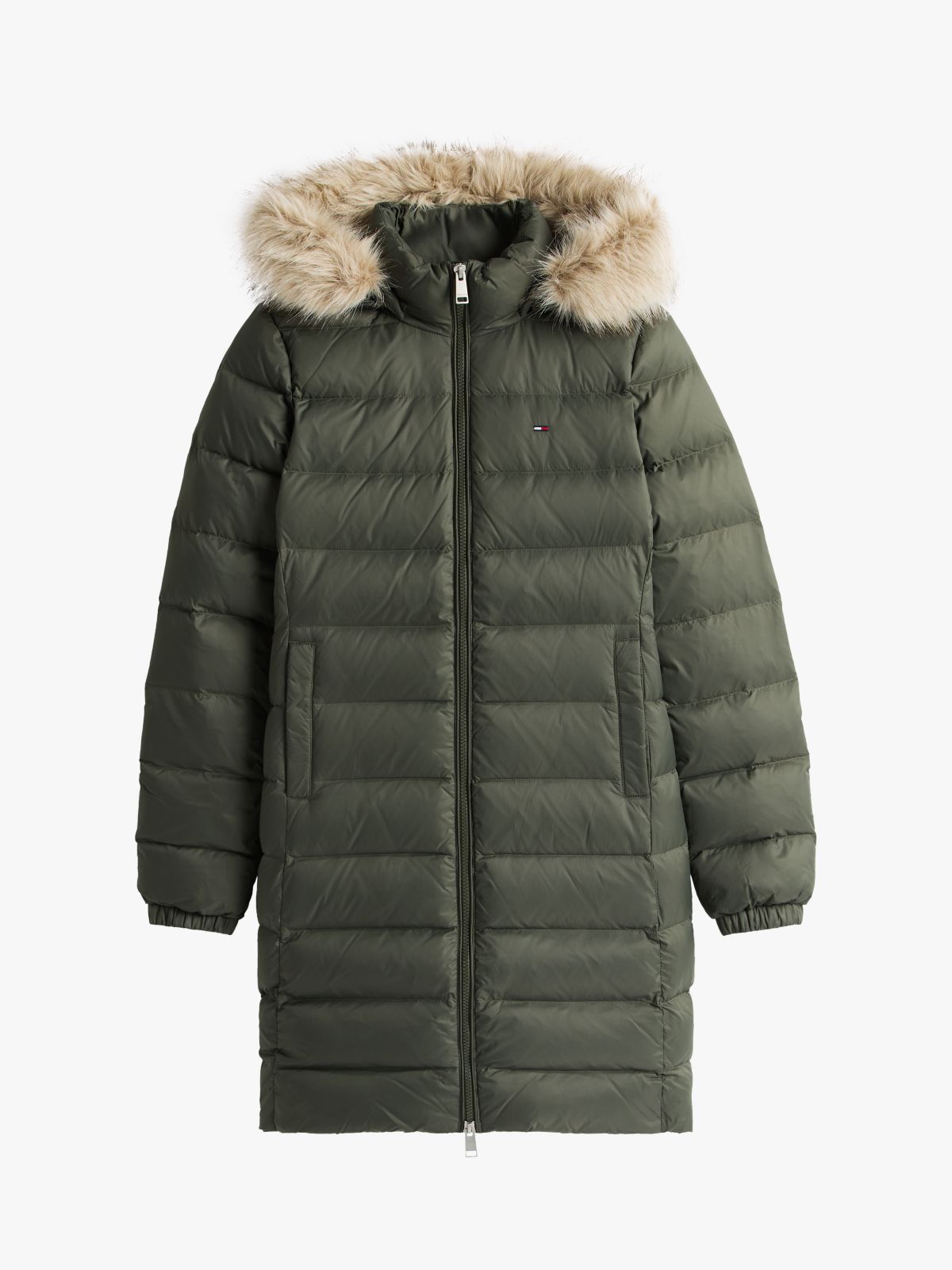 Slim Shiny Down Hooded Coat — Green