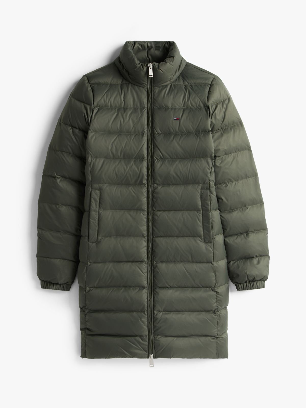 Slim Shiny Down Hooded Coat — Green