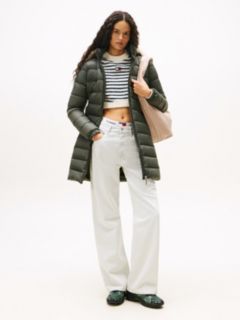 Slim Shiny Down Hooded Coat — Green 1