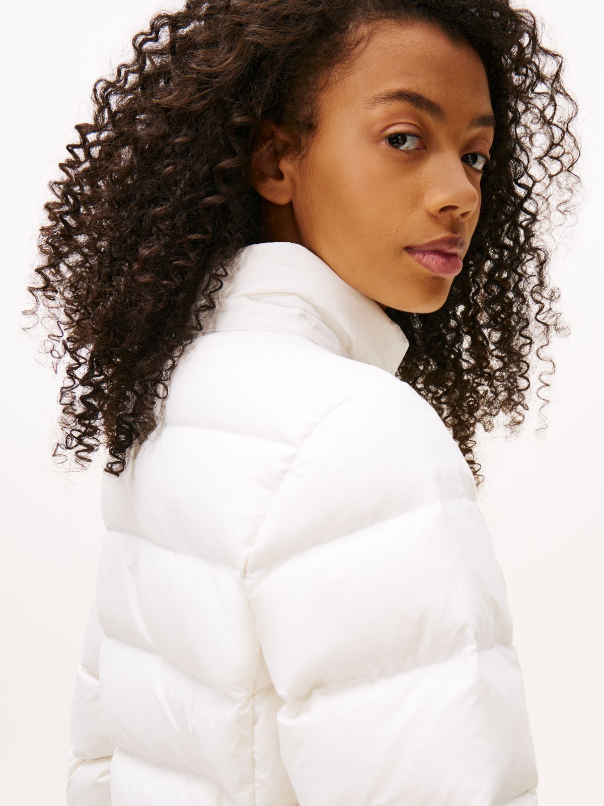 Slim Shiny Down Hooded Coat — White