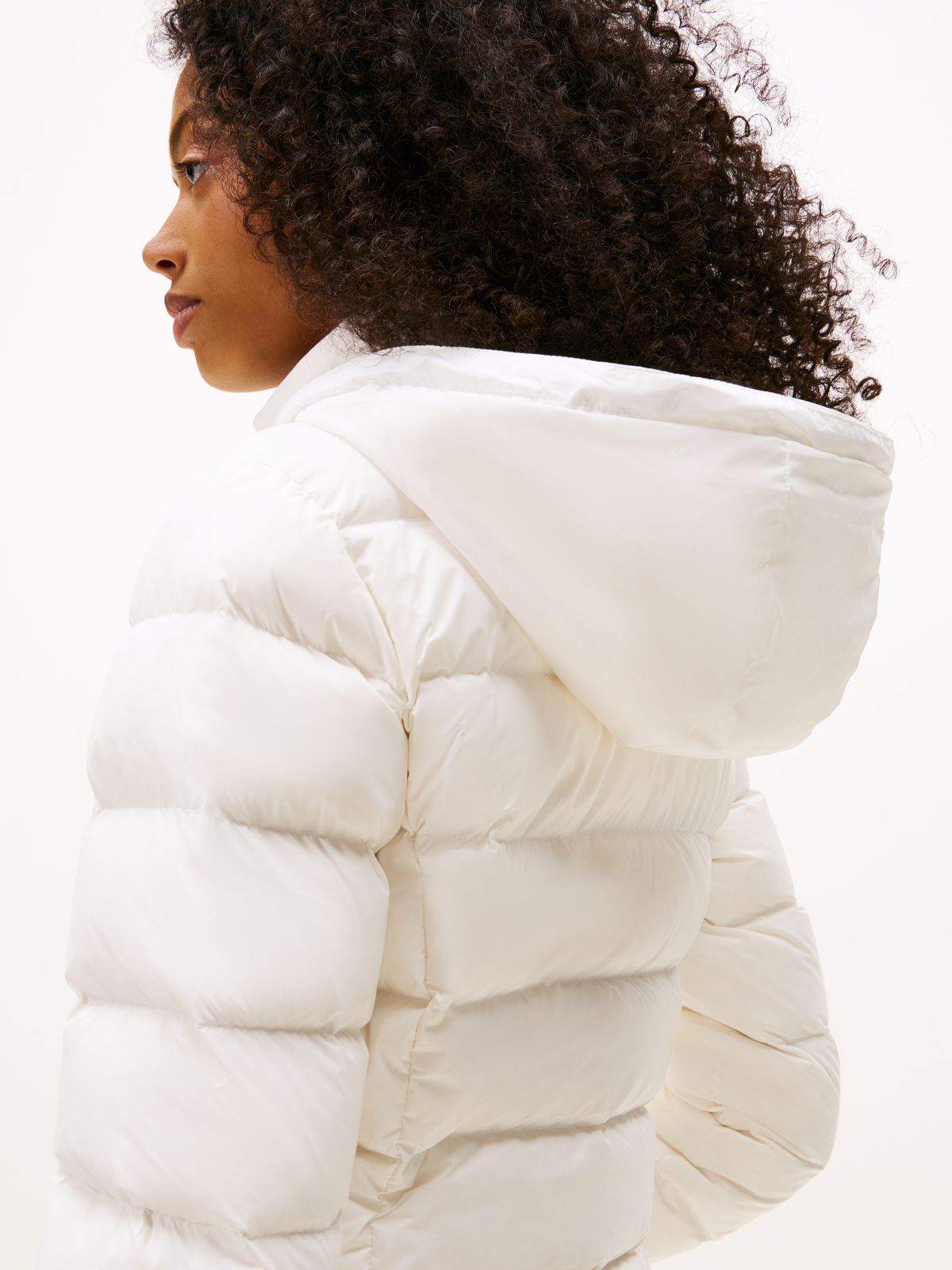 Slim Shiny Down Hooded Coat — White