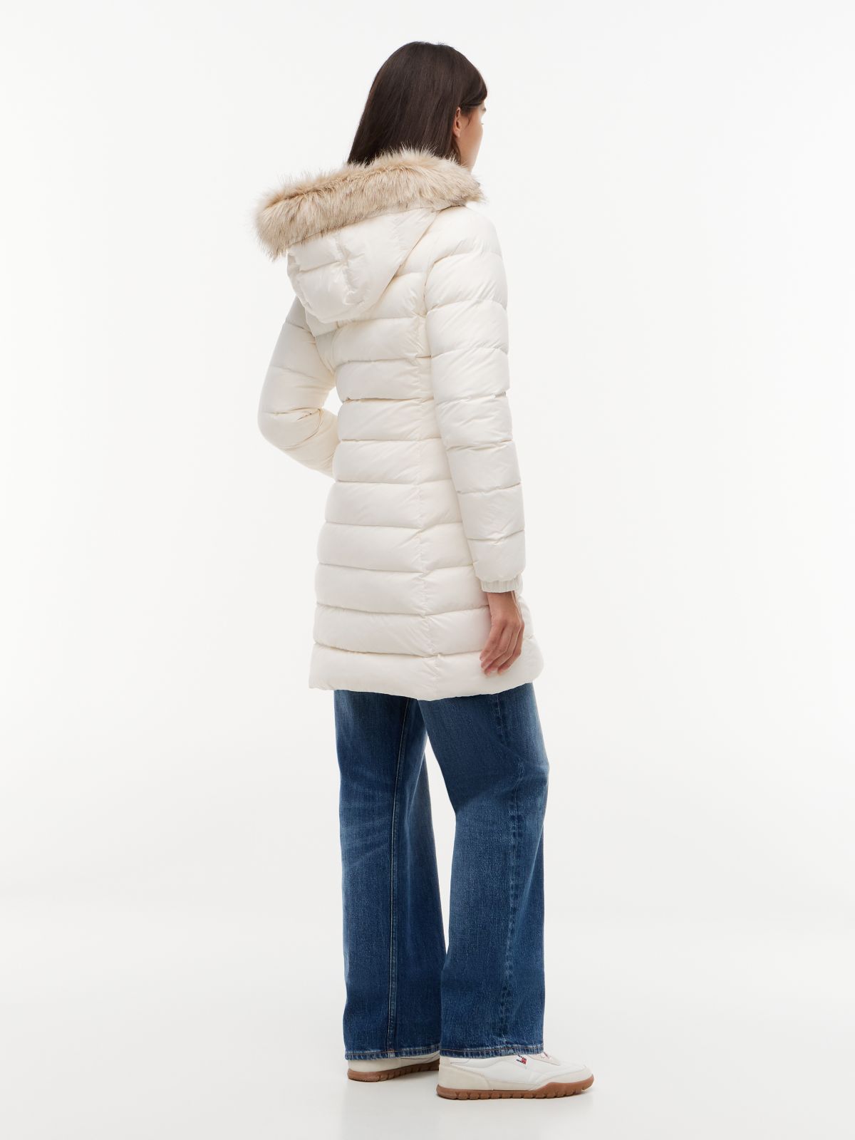 Slim Shiny Down Hooded Coat — White