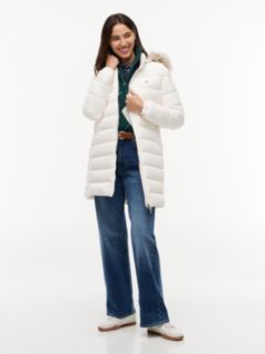 Slim Shiny Down Hooded Coat — White 1