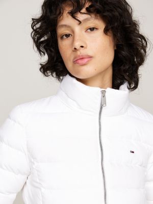 manteau matelassé à capuche fausse fourrure blanc pour femmes tommy jeans