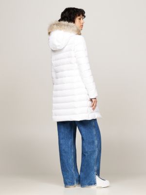 manteau matelassé à capuche fausse fourrure blanc pour femmes tommy jeans