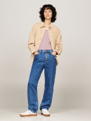 beige relaxed fit overshirt aus feinem cord für damen - tommy jeans