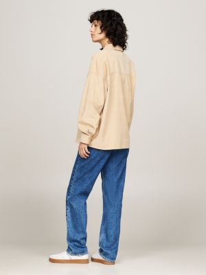 beige fine corduroy relaxed overshirt for women tommy jeans