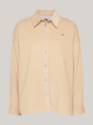 beige fine corduroy relaxed overshirt for women tommy jeans