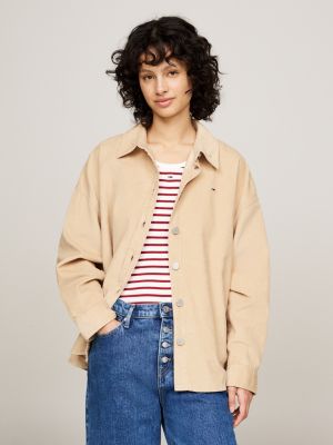 beige fine corduroy relaxed overshirt for women tommy jeans