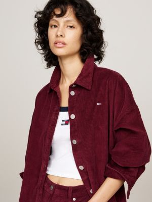 rot relaxed fit overshirt aus feinem cord für damen - tommy jeans