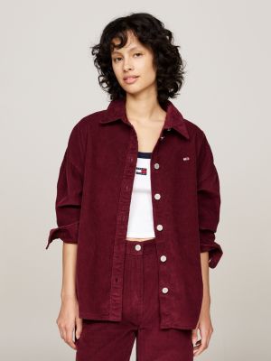 rood relaxed fit overshirt van fijn corduroy voor dames - tommy jeans