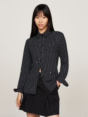 camicia relaxed fit a righe con stelle nero da donne tommy jeans