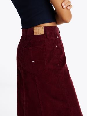 red fine corduroy straight maxi skirt for women tommy jeans