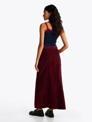 red fine corduroy straight maxi skirt for women tommy jeans