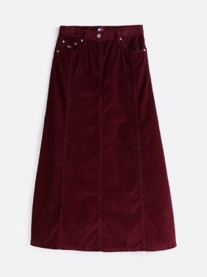 red fine corduroy straight maxi skirt for women tommy jeans