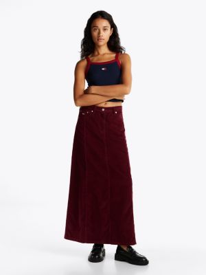 red fine corduroy straight maxi skirt for women tommy jeans