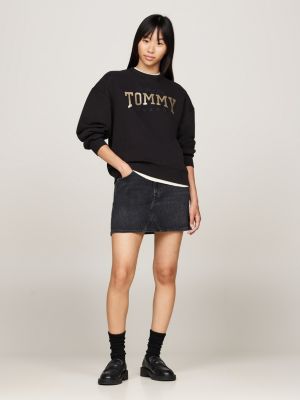 black rhinestone mid rise denim mini skirt for women tommy jeans