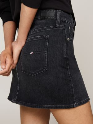 schwarz jeansrock mit strass und mittelhohem bund für damen - tommy jeans