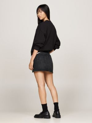 minifalda vaquera de cintura media con strass negro de mujeres tommy jeans