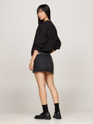 black rhinestone mid rise denim mini skirt for women tommy jeans