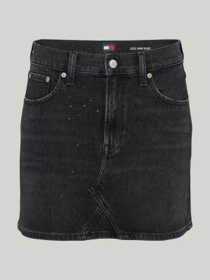 black rhinestone mid rise denim mini skirt for women tommy jeans