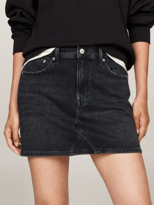 black rhinestone mid rise denim mini skirt for women tommy jeans