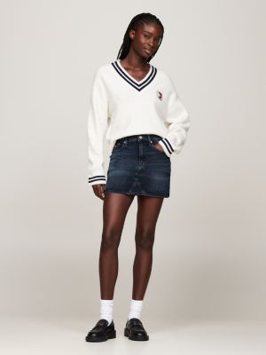 blue faded mid rise denim mini skirt for women tommy jeans