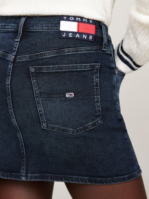 blue faded mid rise denim mini skirt for women tommy jeans