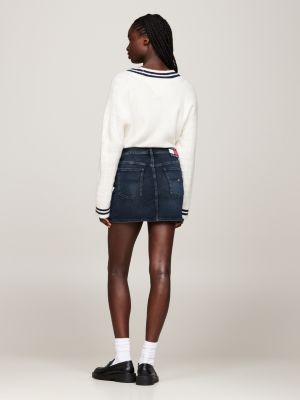 blue faded mid rise denim mini skirt for women tommy jeans