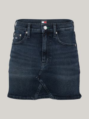 blue faded mid rise denim mini skirt for women tommy jeans