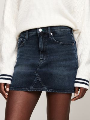 blue faded mid rise denim mini skirt for women tommy jeans