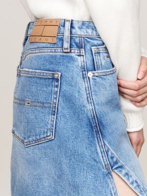 minigonna a vita altissima in denim blu da donne tommy jeans