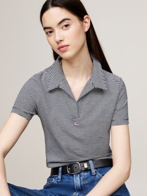 grey cropped v-neck slim polo shirt for women tommy jeans