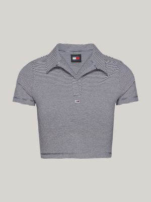 grey cropped v-neck slim polo shirt for women tommy jeans