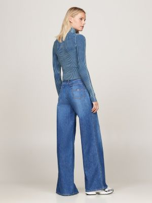 blue two-tone ribbed zip-thru jumper for women tommy jeans